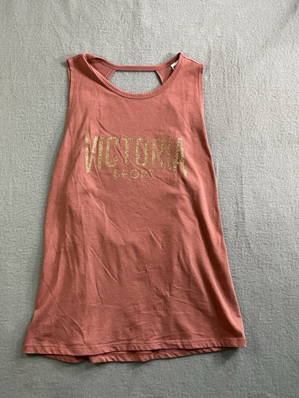 Victoria Sport Womens Tank Top Medium Pink Gold Logo Racerback Athletic